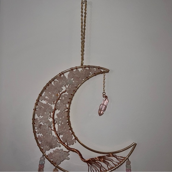 Rose quartz crystal sun catcher wall decor art beaded tree of life rocks pink π - Picture 9 of 13